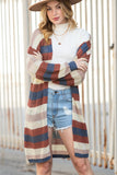 Blue Multi Openwork Color Block Knit Cardigan