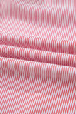 Red Striped Frilled V-Neck Double Ruffled Short Sleeve Blouse