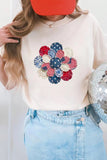 White Faux Patchwork American Flower Graphic T-Shirt