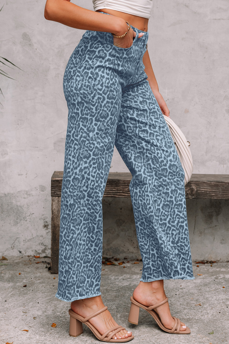 Print Frayed Edge Wide Leg High-Waist Jeans- 7 Styles