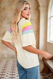 White Color Block Short Sleeve Crew Neck T-Shirt