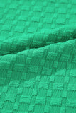 Bright Green Textured Puff Sleeve Frilled & Notched V-Neck Blouse