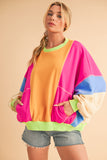 Color Block Patchwork Drop Shoulder Sweatshirt with Pockets- 2 Colors