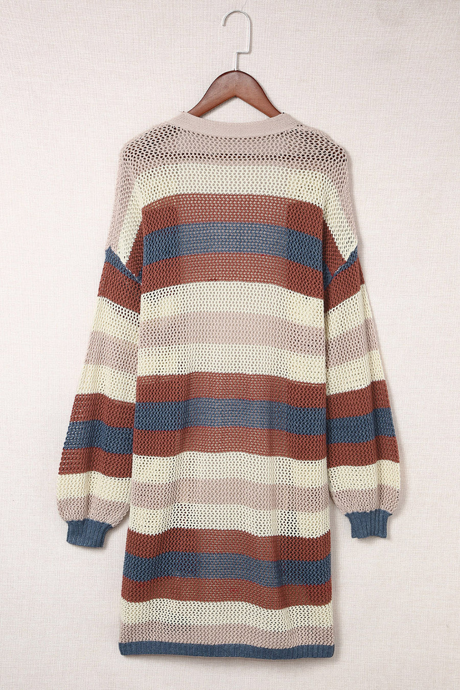 Blue Multi Openwork Color Block Knit Cardigan