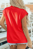 Red USA American Flag Bow Mock Neck Cap Sleeve Graphic T-Shirt