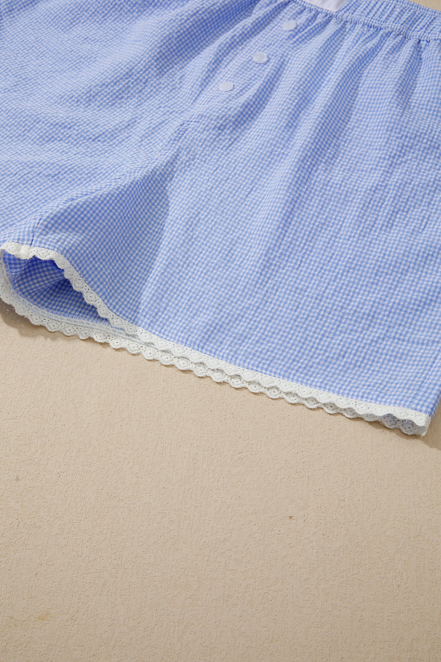 Gingham Button Detail Lace Trim Boxer Shorts- 2 Colors