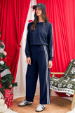 Varsity Striped Cropped Sweatshirt and Wide Leg Pants Matching Set- 5 Colors