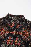 Black Floral Collared Button-Up Lantern Sleeve Blouse