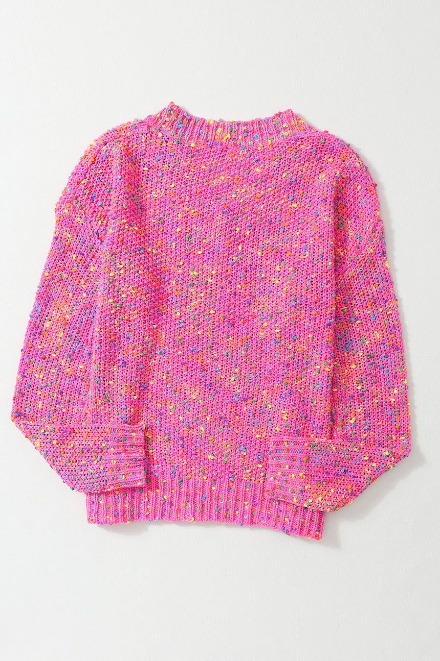 Hot Pink Multicolored Confetti Chunky Knit Sweater