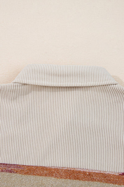 Multicolour Western Aztec Ribbed Patchwork Double Flap Pocket Raw Hem Shacket