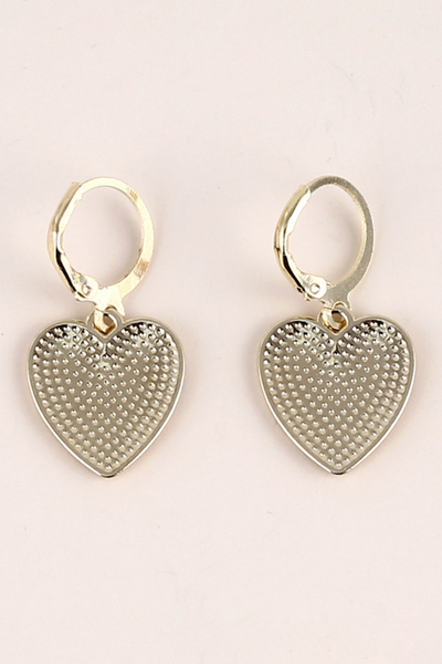 Black Checkered Heart Shaped Hoop Dangle Earrings
