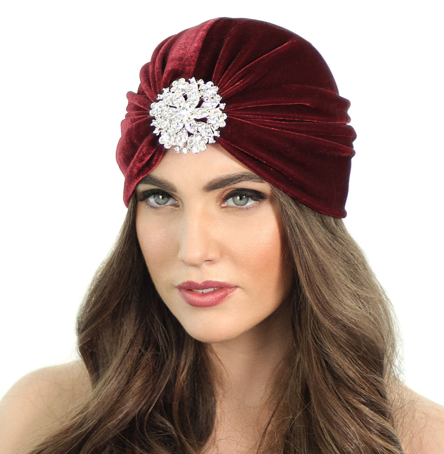 Flapper Crystal Floral Pendant Turban- 2 Colors