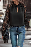 Black Keyhole Lace Splicing Raglan Sleeve Blouse
