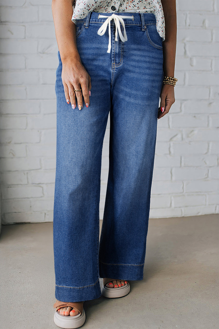 Plus Size Acid Wash Lace-Up Jeans- 4 Colors