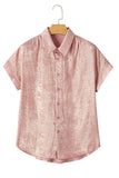 Metallic Pink Button-Up Short Sleeve Shirt