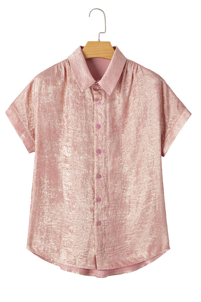 Delicacy Metallic Buttoned Loose Fit Short Sleeve Shirt