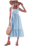 Solid Color Ruffle Trim High Waist Sleeveless Maxi Dress A- 2 Colors