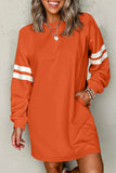 Varsity Striped Long Sleeve Loose Mini Dress with Pockets- 5 Colors