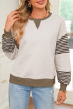 Color Block Patchwork Striped Sleeve Sweatshirt- 3 Colors