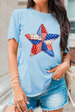 Light Blue Faux Patchwork American Star Graphic T-Shirt