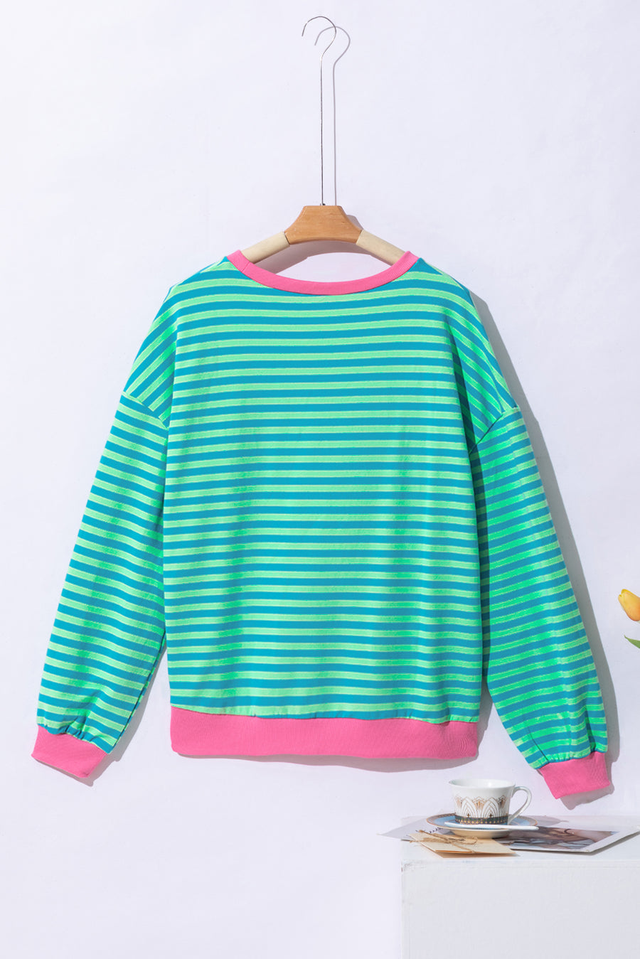 Striped Contrast Trim Oversized Sweatshirt- 4 Colors