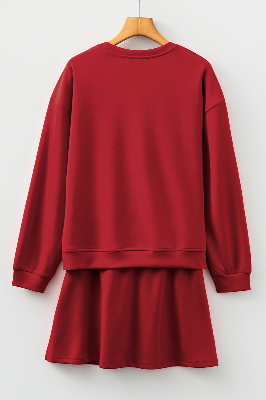 Solid Color Drop Shoulder Sweatshirt & Drawstring Mini Skirt Set- 2 Colors