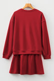 Solid Color Drop Shoulder Sweatshirt & Drawstring Mini Skirt Set- 2 Colors