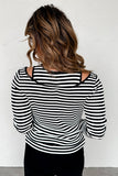 Black & White Striped Cutout Long Sleeve Top