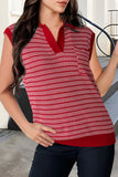 Striped Contrast Trim Sleeveless Collared Sweater- 3 Colors