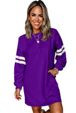 Varsity Striped Long Sleeve Loose Mini Dress with Pockets- 5 Colors