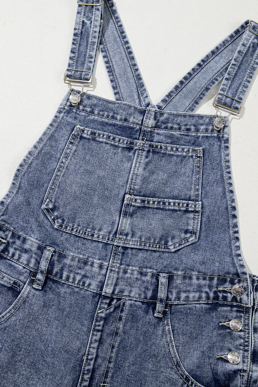 Mineral Wash Blue Straight Leg Denim Overalls