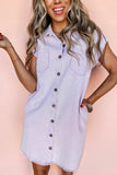 Orchid Petal Double Chest Pocket Button-Up Denim Shirt Dress