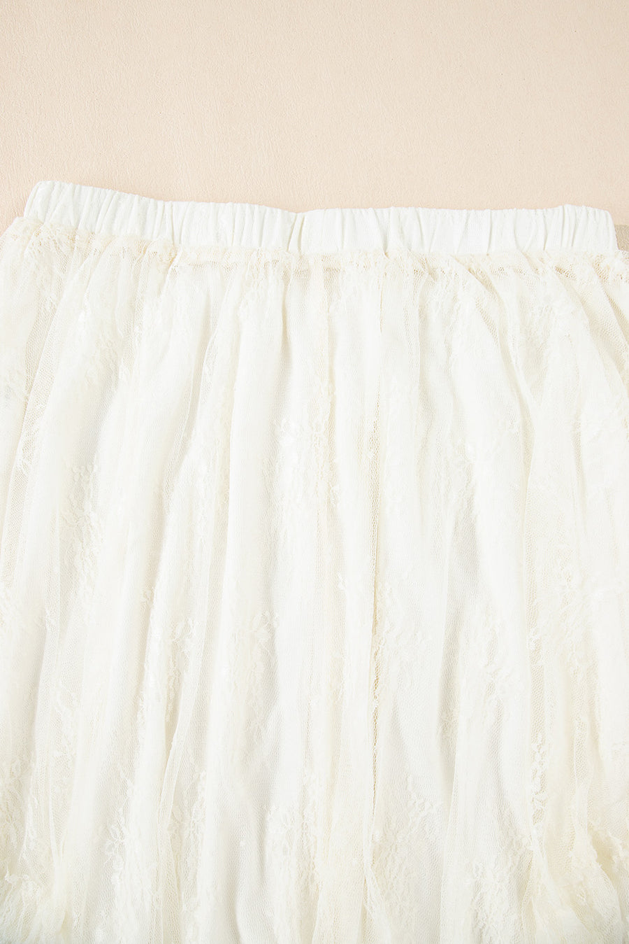 Beige Lace Cascading Tiered High-Waist Maxi Skirt