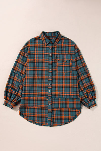 Green Plaid Long Sleeve Collar Shirt Shacket