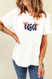 White USA Lettering Bow Embroidered T-Shirt