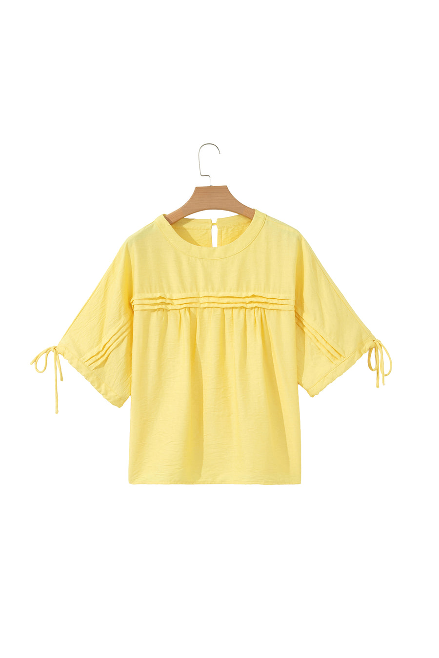 Meadow Mist Green Tie Half Sleeve Pleated Detail Babydoll Blouse