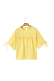 Meadow Mist Green Tie Half Sleeve Pleated Detail Babydoll Blouse