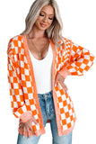 Black Checkered Open Front Drop Shoulder Cardigan