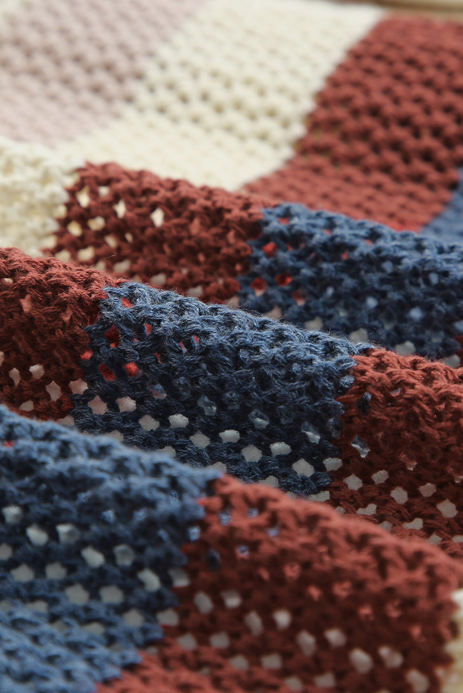 Blue Multi Openwork Color Block Knit Cardigan