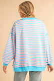 Pink & Turquoise Striped Contrast Trim High-Low Tunic Sweatshirt