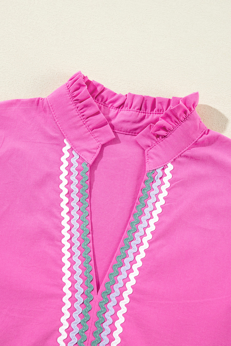 Bright Pink Flutter Sleeve V-Neck Ricrac Tiered Mini Dress