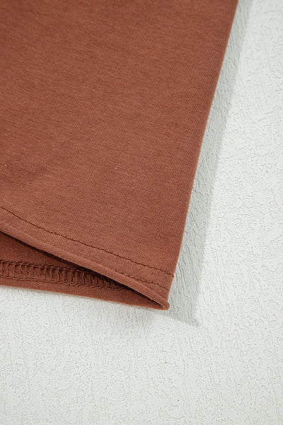Chestnut Raw Seam Detail Solid Color Long Sleeve Top