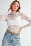Floral Lace Sheer Long Sleeve Slim Fit Top- 3 Colors