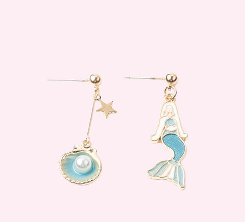 Pearl and Mermaid Drop Post Earrings