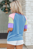Twist Ribbed Color Block Patchwork Short Sleeve Henley T-Shirt- 2 Colors