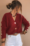 Red Heart Metal Button V-Neck Cardigan