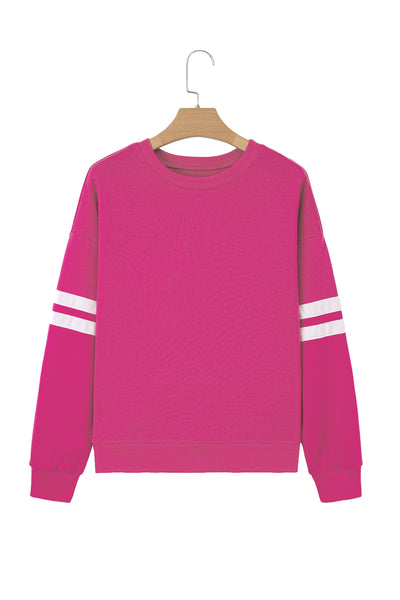 Navy Blue Preppy Striped Sleeve Loose Sweatshirt