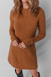 Rust Ribbed Detail Mini Sweater Dress