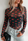 Heart Printed Sheer Mesh Long Sleeve Top- 2 Colors