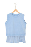 Yellow Cream Solid Color Washed Sleeveless Top Split Skort Cotton 2pcs Outfit